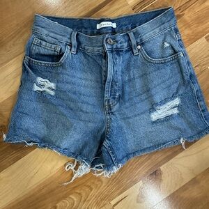 PacSun Distressed Blue Jean Shorts Size 24 Vintage Cut Off Button Up